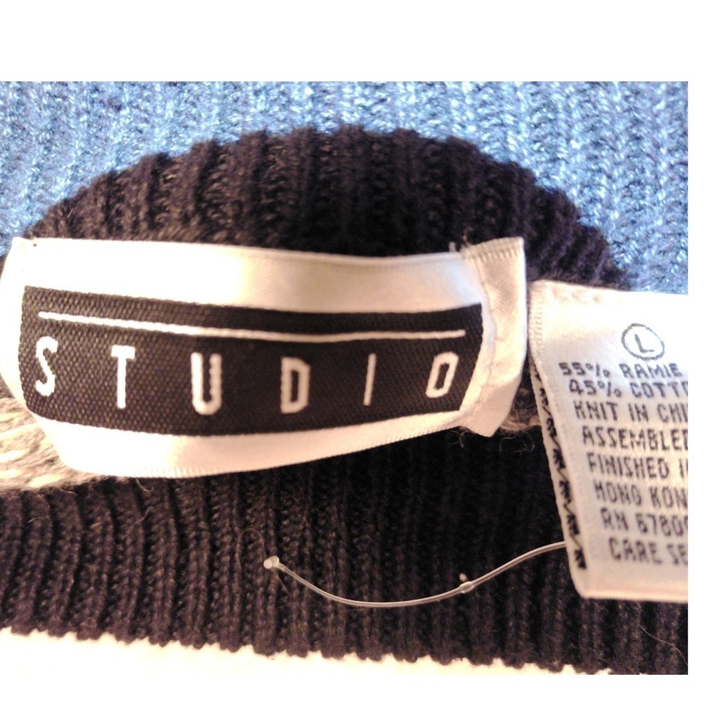 NWT Vintage Studio Mens Fair Isle Knit Sweater Black Gray Geometric Pattern L - Picture 3 of 7